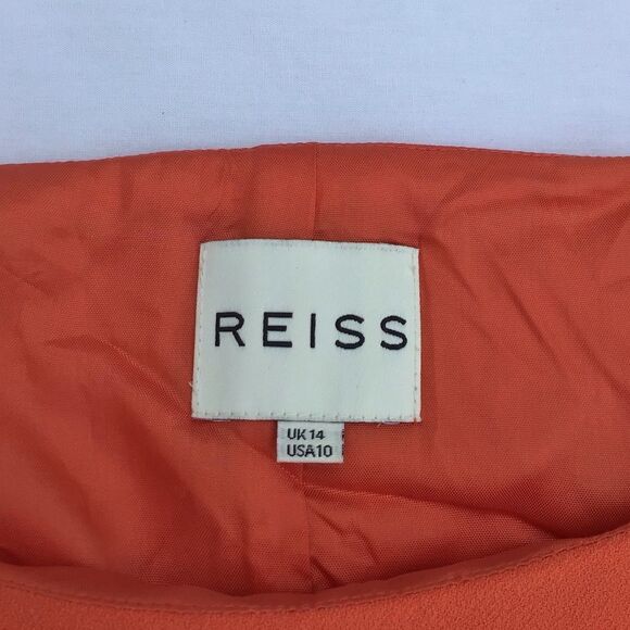 Reiss Size 10 Orange Shift Dress 3/4 Sleeve Hip Pockets Good Condition Size 10 - Picture 5 of 11